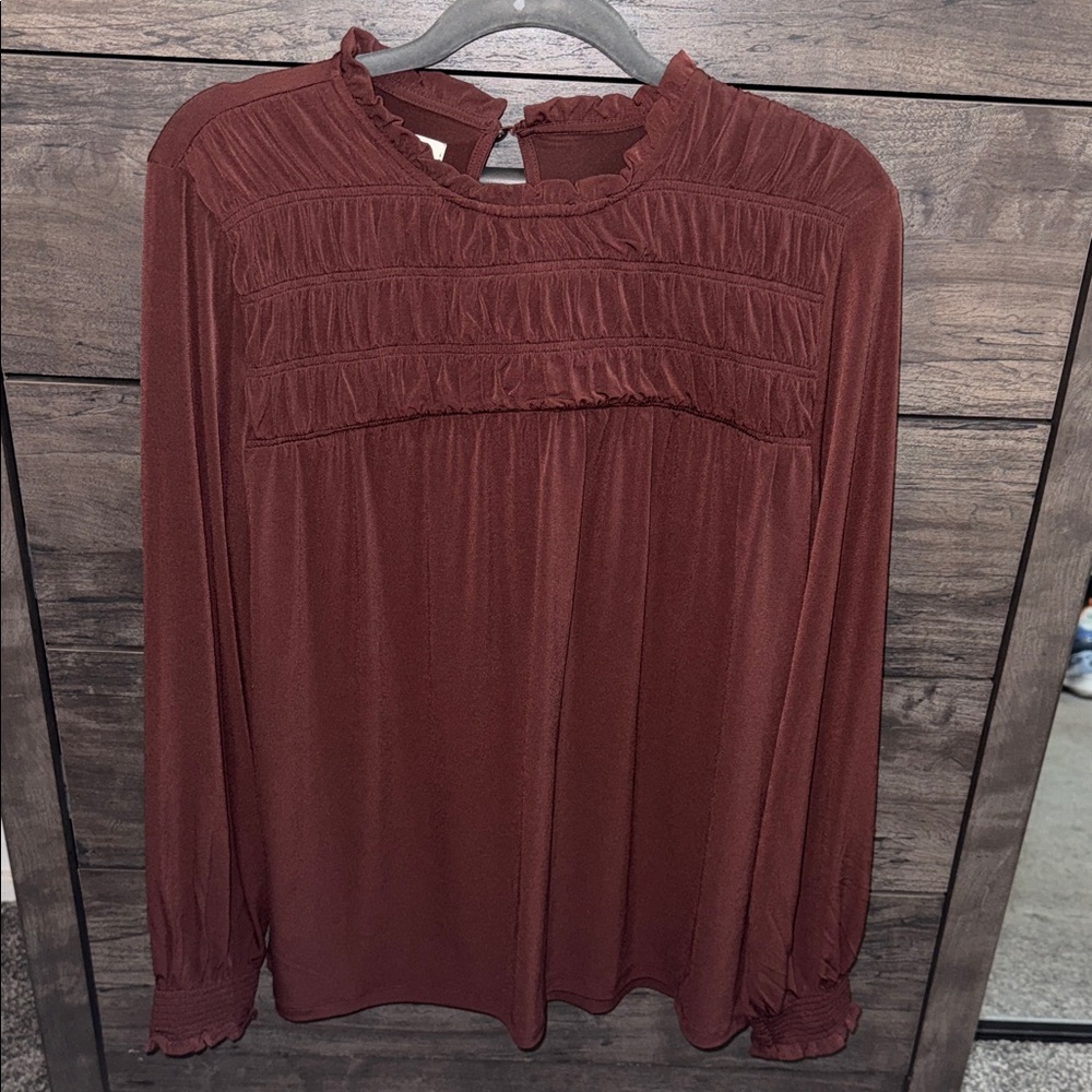 Maurices Maroon Ruffle Detail Blouse
